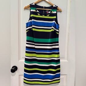Vince Camuto size 8 striped dress with embellished neckline